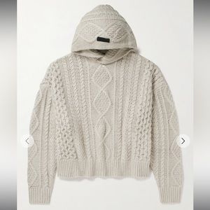 FEAR OF GOD ESSENTIALS
Oversized Logo-Appliquéd Cable-Knit Cotton-Blend Hoodie